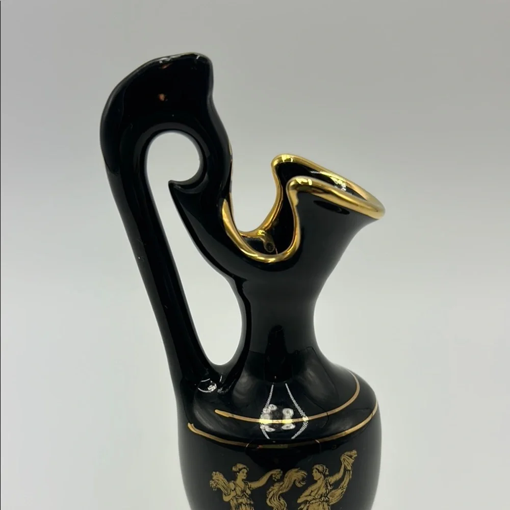Handmade Greek Elegant‎ Black & Gold Vase 14K Gold